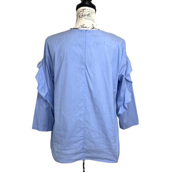 J. Mclaughlin Women's Top Blue Ruffled Bell Sleeve Cotton Stretch Career Size M - Picture 5 of 8
